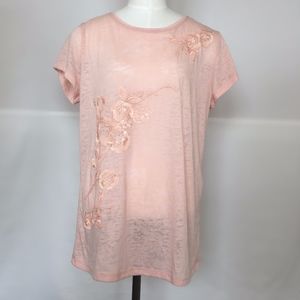 INC Floral Sequins Pink Embroidered Tee Shirt 113